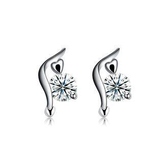 925 Sterling Silver Fashion Trend Cubic Zircon Stud Earrings Silver - One Size