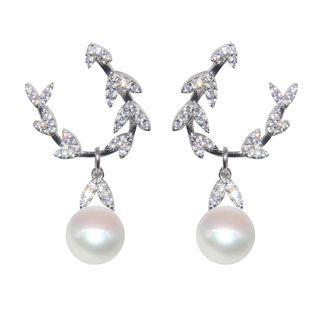Rhinestone Branches Faux Pearl Dangle Earring