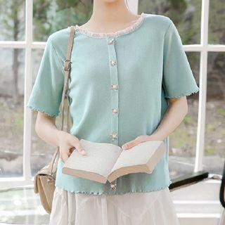 Short-sleeve Wood Ear Trim Blouse