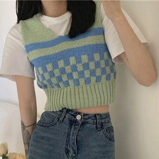 Plaid Sweater Vest Pea Green - One Size