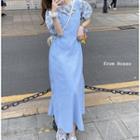 Short-sleeve Floral Top / Plain Jumper Dress