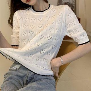 Short-sleeve Contrast Trim Sweetheart Knit Top