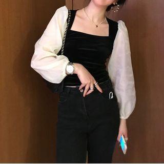 Square Neck Color Block Blouse