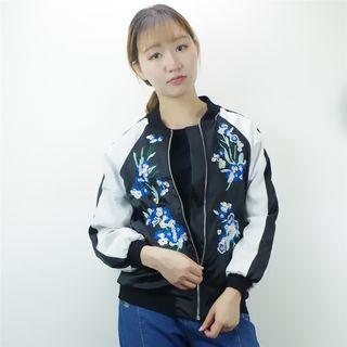 Floral Embroidered Bomber Jacket