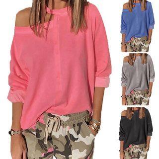 Plain One-shoulder Cutout Sports T-shirt