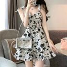 Spaghetti Strap Floral Mini A-line Dress / Short-sleeve Cropped Blouse