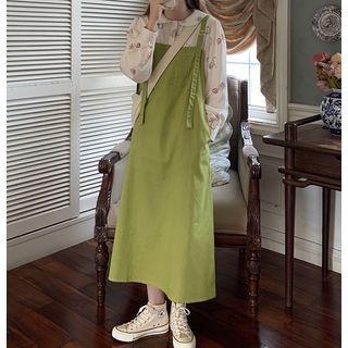Long-sleeve Printed Shirt / Plain Pinafore Dress