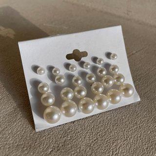 Set: Multi-size Faux-pearl Ear Studs Beige - One Size