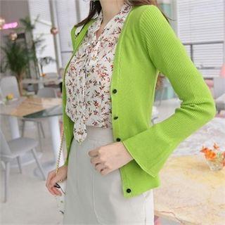 Wide-cuff Rib-knit Cardigan