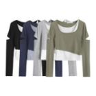 Mock Two-piece Long-sleeve Cutout Cropped T-shirt