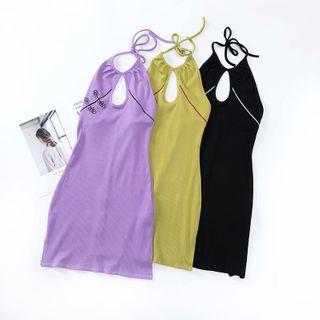 Halter Embroidered Bodycon Dress