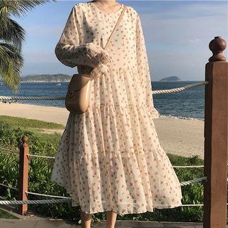 Long-sleeve Floral Midi Dress Floral - One Size