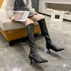 Faux Leather Pointed High-heel Tall Boots