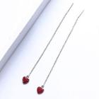 Heart Sterling Silver Dangle Earring 1 Pair - 925 Silver - Threader Earring - Love Heart - Red - One Size