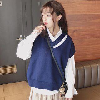 Plain Shirt / Cut Out V-neck Knit Vest
