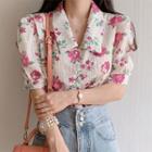 Short-sleeve Collared Floral Print Blouse