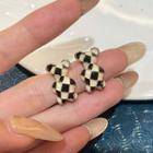 Checker Print Bear Stud Earring Stud Earring - 1 Pair - Check - Black & White - One Size