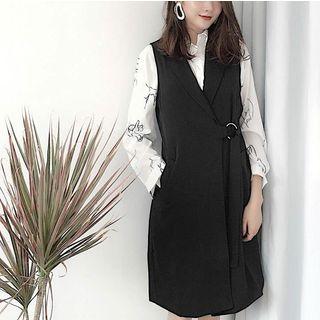 Plain Ring-accent Lace-up Long Vest