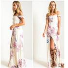 Floral Print Off-shoulder Slit Maxi Dress