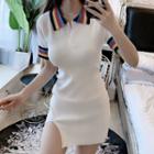 Short-sleeve Mini Knit Polo Dress White - One Size