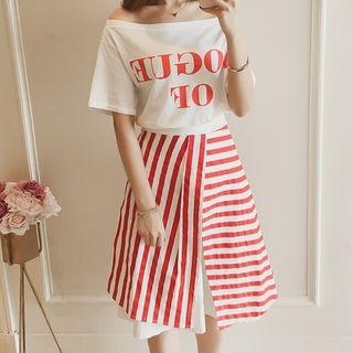 Mock Two-piece Off-shoulder Striped Dress