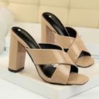 Patent Crossover Strap Chunky Heel Sandals