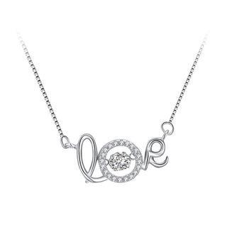 925 Sterling Silver Fashion Romantic Letter Love Cubic Zircon Necklace Silver - One Size