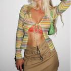 Striped Tie-front Cardigan