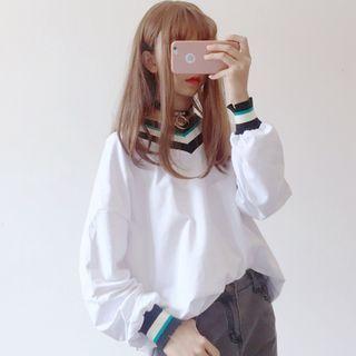 Contrast Trim V-neck Sweatshirt