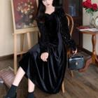 Long-sleeve Sequin Velvet Midi A-line Dress