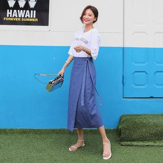 Denim Long Wrap Skirt
