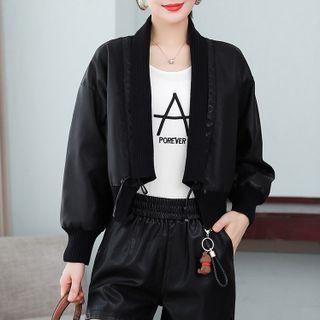 Puff-sleeve Paneled Faux Leather Jacket