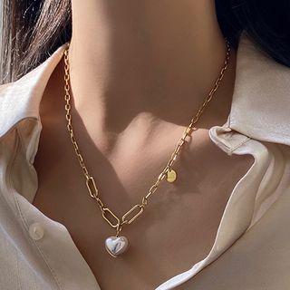 Heart Faux Pearl Pendant Necklace White & Gold - One Size