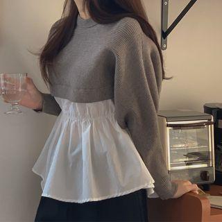 Knit-panel Peplum Blouse