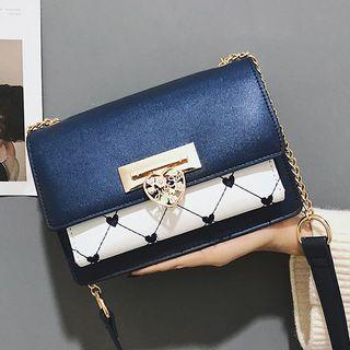 Embroidered Heart Pattern Paneled Shoulder Bag