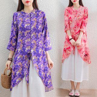 3/4-sleeve Floral Oversized Blouse