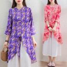 3/4-sleeve Floral Oversized Blouse