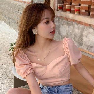 Short-sleeve Frill Trim Top Pink - One Size