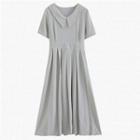 Short-sleeve Collared Pleated Midi A-line Dress
