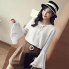 Bell Sleeve Tie Neck Blouse