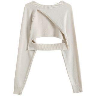 Long-sleeve Cutout Irregular Knit Crop Top