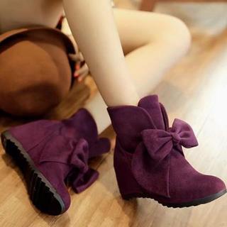 Bow Accent Hidden Wedge Short Boots