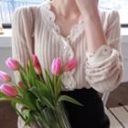 Lace-trim Faux-pearl Buttoned Cardigan