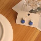 Glaze Disc Dangle Earring 1 Pair - Silver Stud - Blue & White - One Size