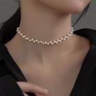 Faux Pearl Sterling Silver Necklace Gold & White - One Size