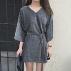 V-neck 3/4-sleeve T-shirt Dress With Sash