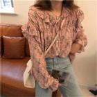 Lace-up Floral Blouse Pink - One Size