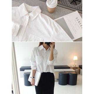 Pocket-front Pastel-color Cotton Shirt