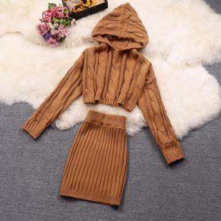 Set: Cable Knit Hoodie + Knit Skirt