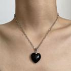 Heart Necklace Black Heart - Silver - One Size